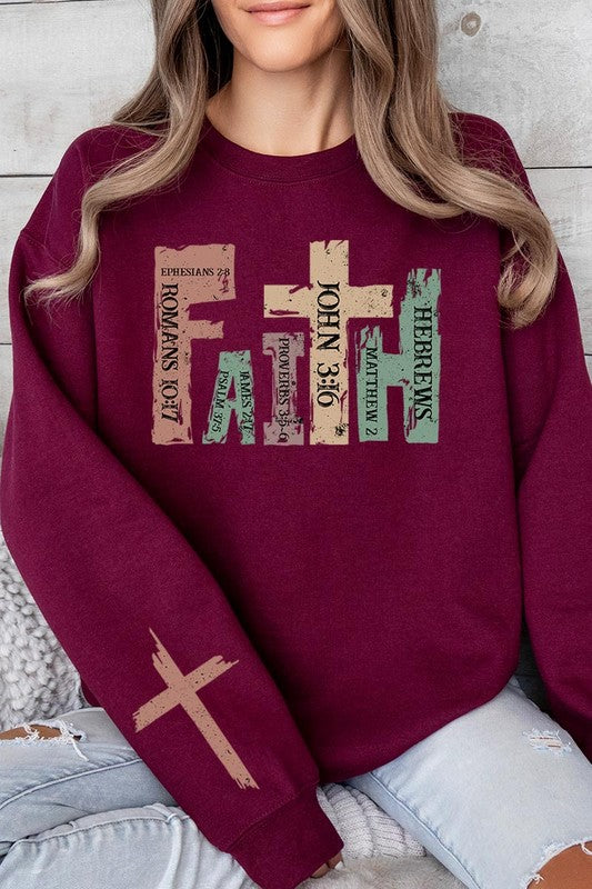 Faith Women’s Christian Graphic Fleece Sweatshirts Cotton Polyester Size S-XL