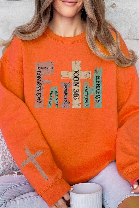 Faith Women’s Christian Graphic Fleece Sweatshirts Cotton Polyester Size S-XL
