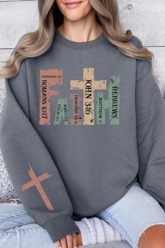 Faith Women’s Christian Graphic Fleece Sweatshirts Cotton Polyester Size S-XL