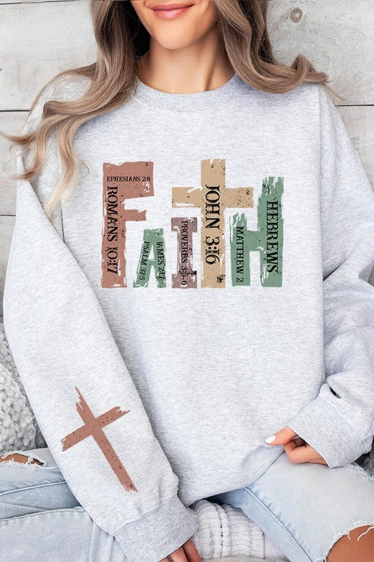 Faith Women’s Christian Graphic Fleece Sweatshirts Cotton Polyester Size S-XL