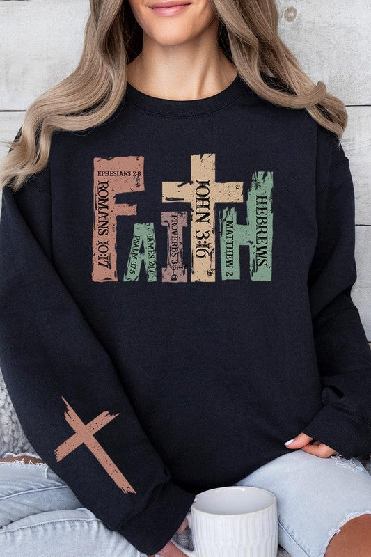 Faith Women’s Christian Graphic Fleece Sweatshirts Cotton Polyester Size S-XL