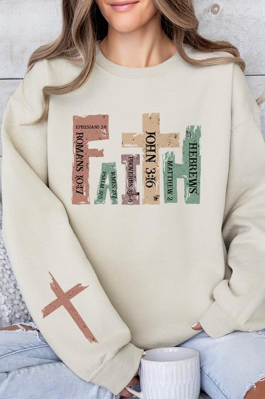 Faith Women’s Christian Graphic Fleece Sweatshirts Cotton Polyester Size S-XL