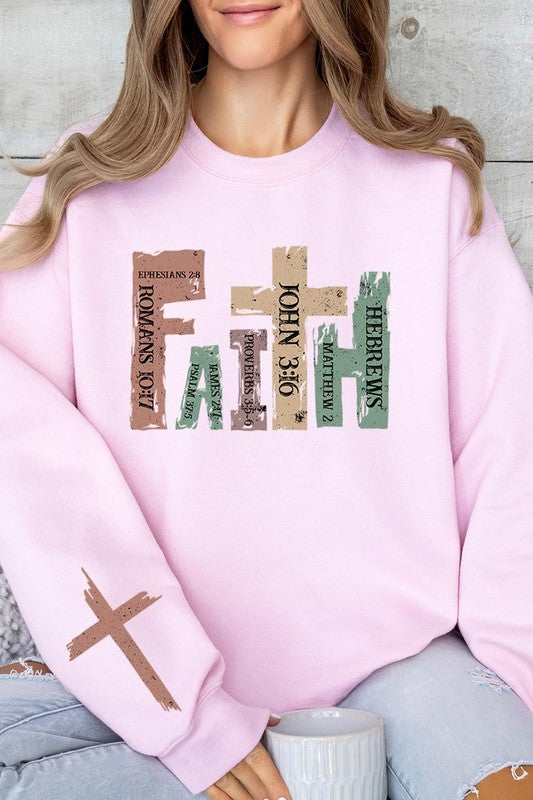 Faith Women’s Christian Graphic Fleece Sweatshirts Cotton Polyester Size S-XL