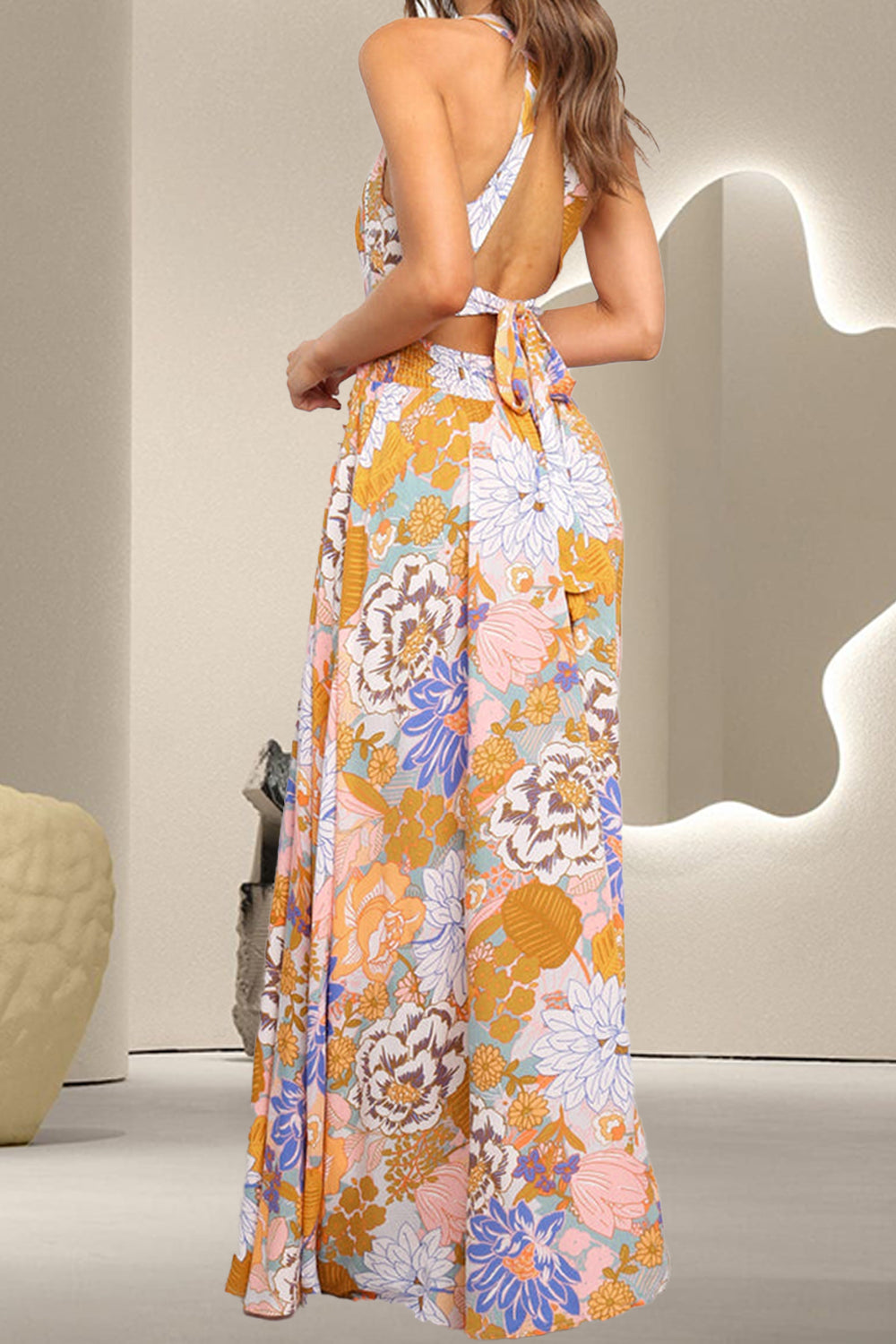 Blueberi B Women’s Tied Printed Grecian Sleeveless Maxi Dress Viscose Size S-XL