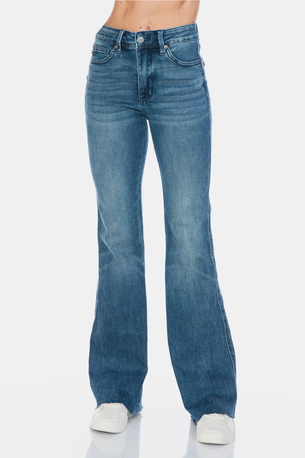 Judy Blue Women’s Full Size Tummy Control Cut Hem Flare Jeans Cotton Polyester Rayon Lycra Size 0-24W