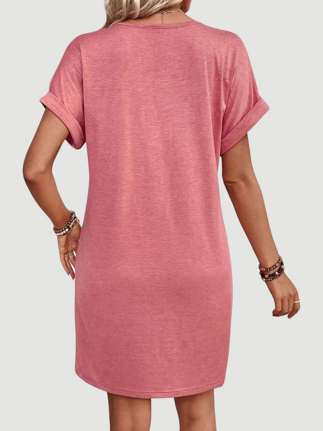Blueberi B Women’s Quarter Button V-Neck Short Sleeve Dress Polyester Size S-XL