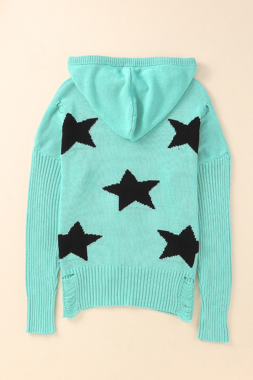 Blueberi B Women’s Distressed Drawstring Long Sleeve Hooded Sweater Cotton Acrylic Size S-XL