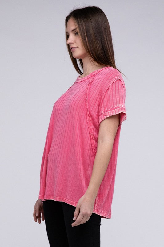 Zenana Women’s Ribbed Raglan Dolman Sleeve Boat-Neck Top Rayon Spandex Size S/M L/XL