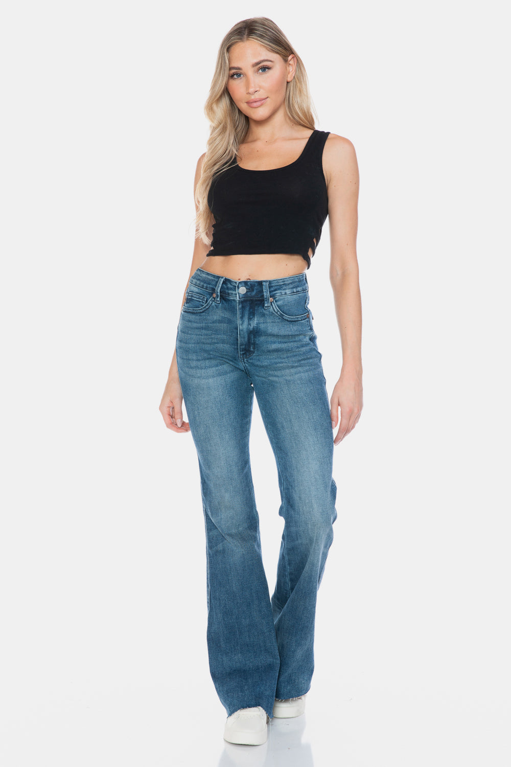 Judy Blue Women’s Full Size Tummy Control Cut Hem Flare Jeans Cotton Polyester Rayon Lycra Size 0-24W