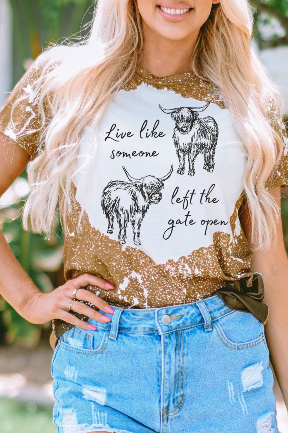 Graphic Round Neck Live Like Someone Left The Gate Open Short Sleeve T-Shirt