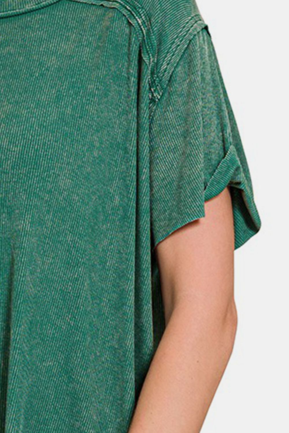 Zenana Women’s Washed Ribbed Short Sleeve Top Polyester Rayon Spandex Size S/M L/XL