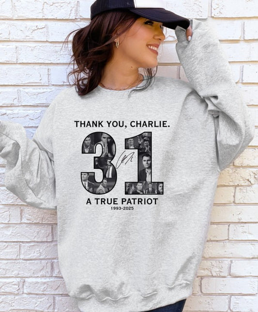 31 Charlie Kirk Graphic Crewneck Sweatshirt Cotton Polyester Sizes S-XL