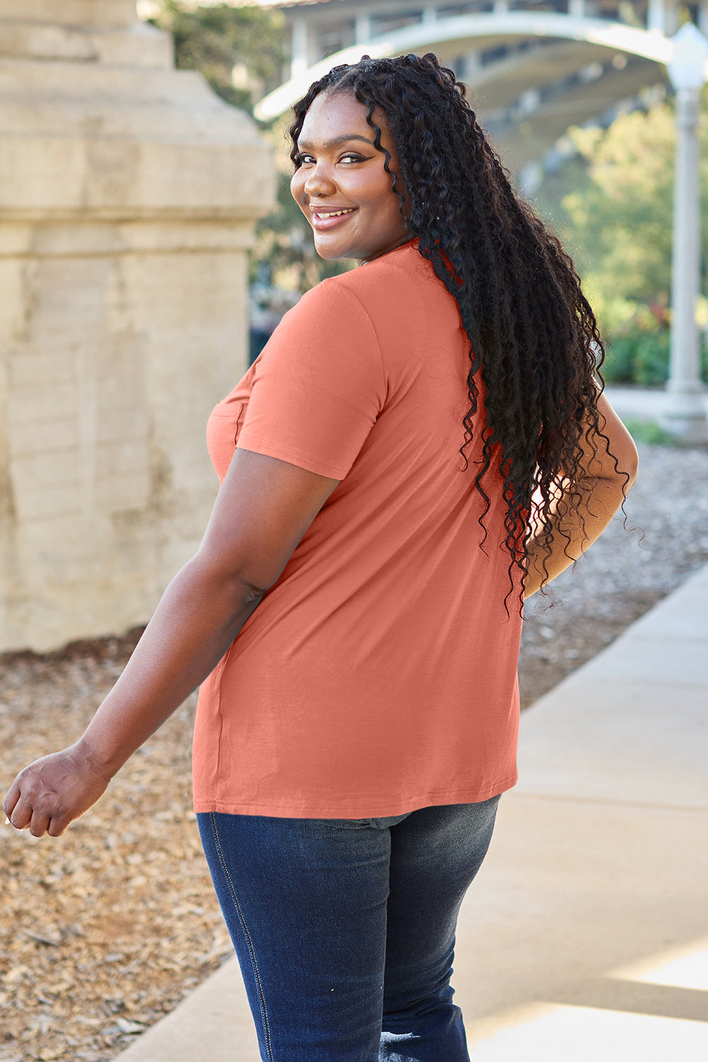 Basic Bae Women’s Bamboo Full Size V-Neck Short Sleeve T-Shirt Bamboo Spandex Size S-3XL