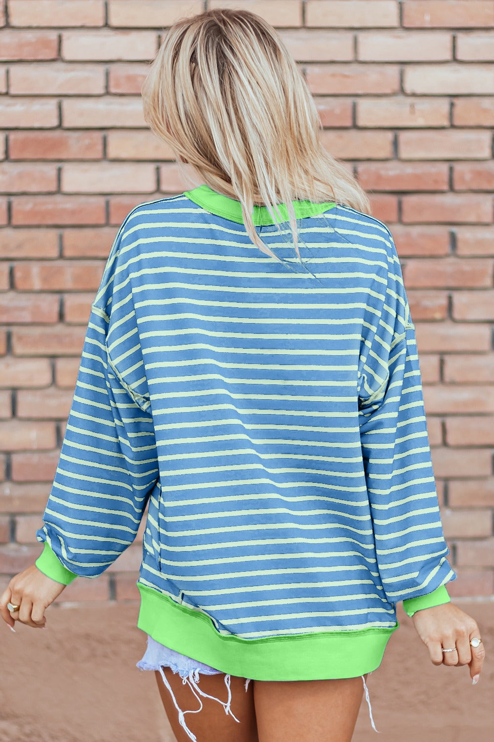 Blueberi B Women’s High-Low Striped Long Sleeve Sweatshirt Polyester Cotton Elastane Size S-XL