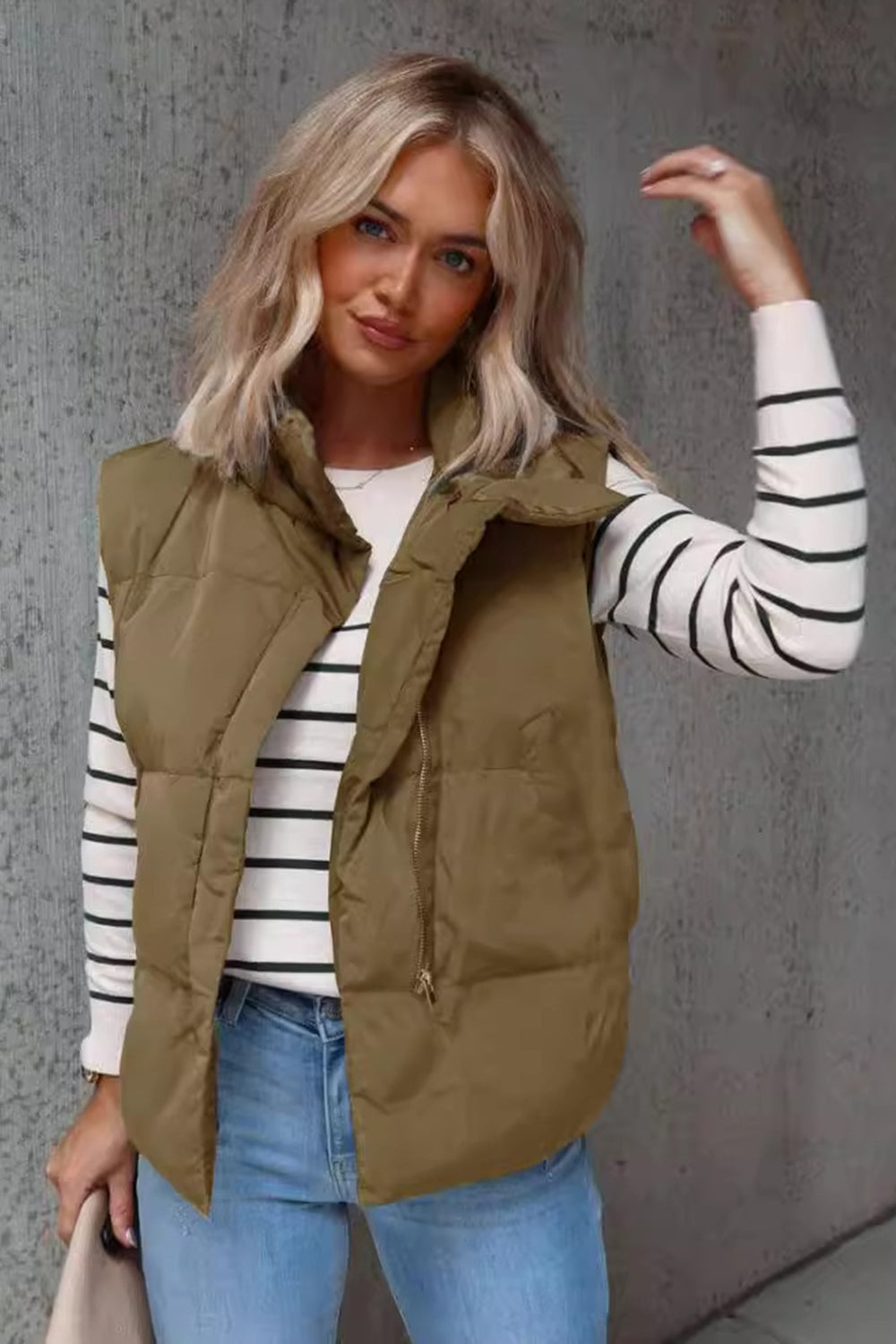 Blueberi B Women’s Zip Up Vest Coat with Pockets Polyester Size S-2XL
