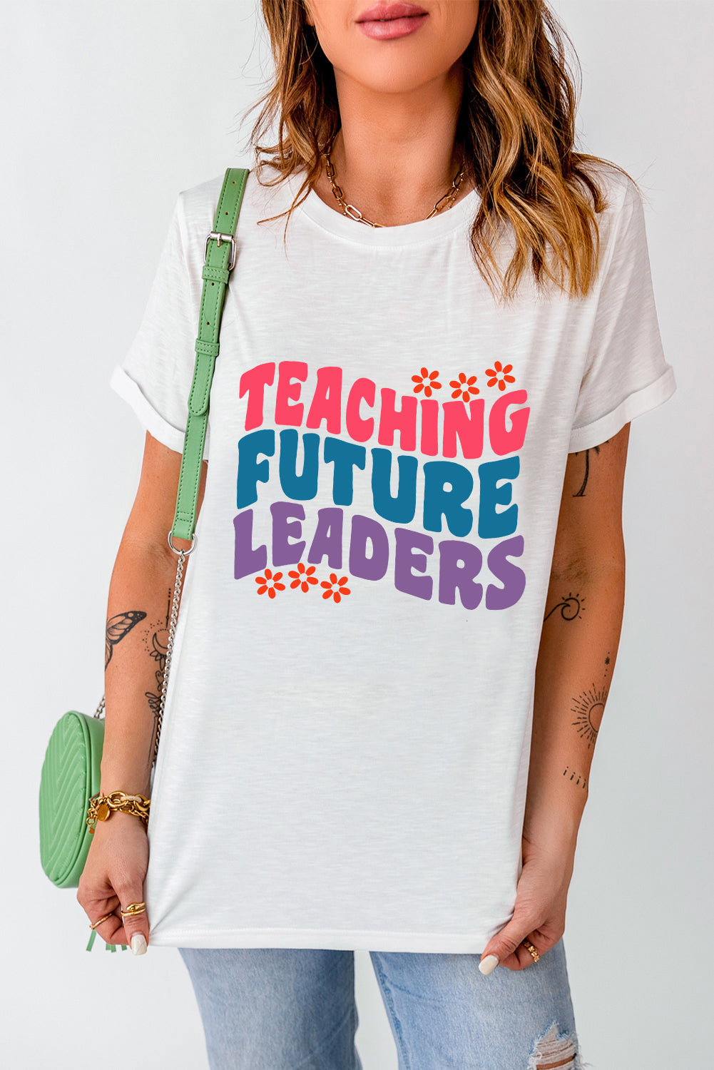 Blueberi B Women't Letter Graphic Round Neck Short Sleeve T-Shirt Polyester Cotton Elastane Size S-2XL