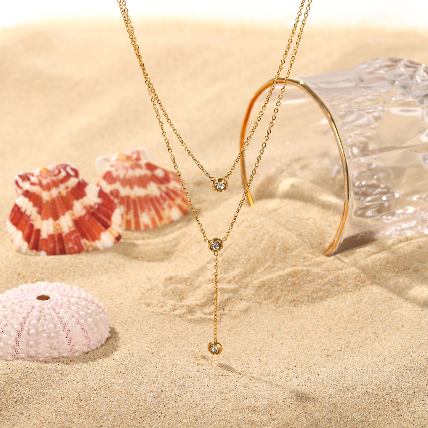 Women’s Stainless Steel Zircon Double-Layered Necklace