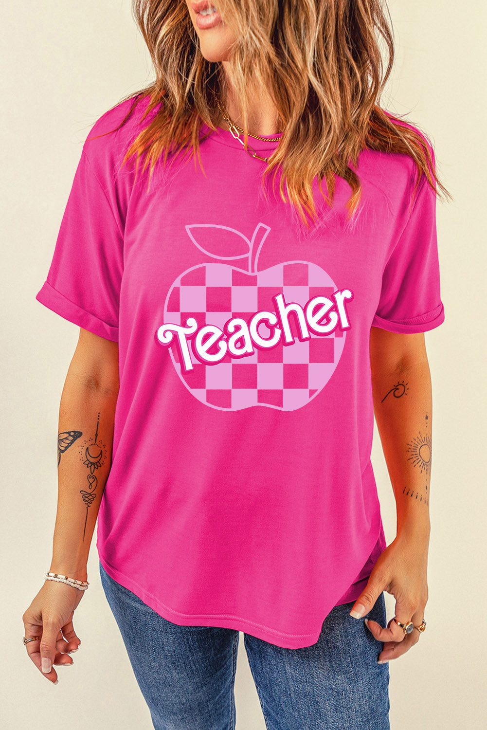 Graphic Teacher Round Neck Short Sleeve T-Shirt