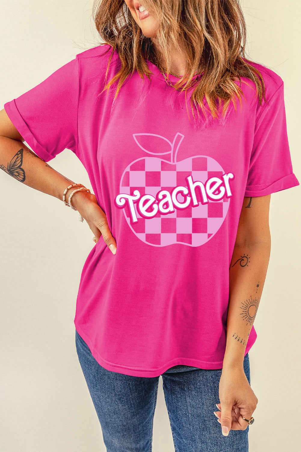 Graphic Teacher Round Neck Short Sleeve T-Shirt