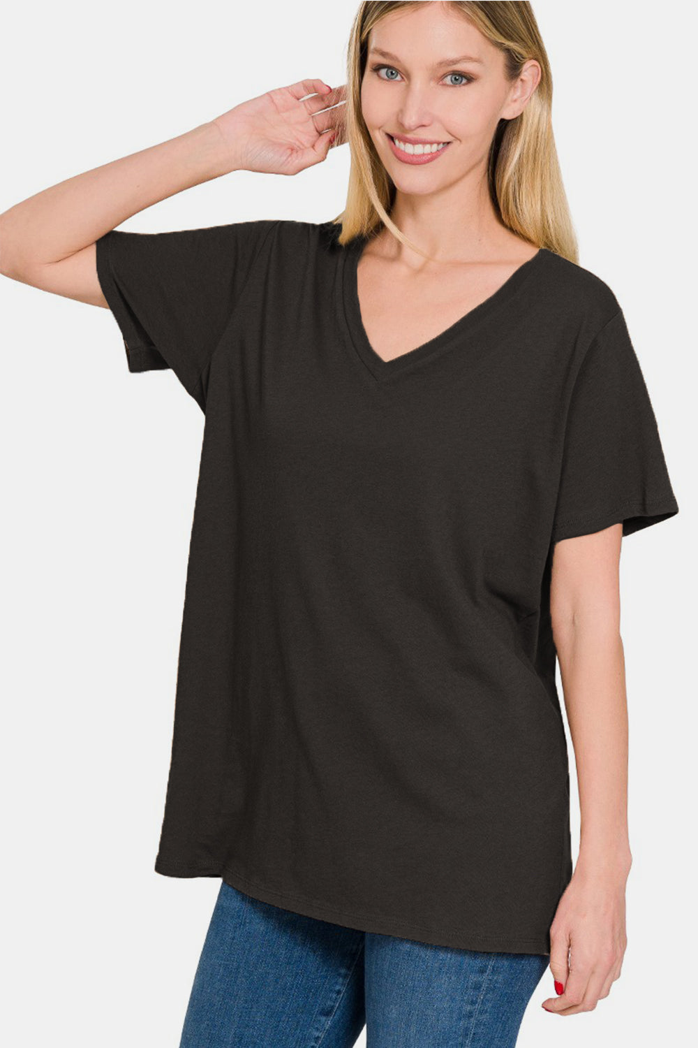 Zenana Women’s Full Size V-Neck Short Sleeve T-Shirt Cotton S-3XL