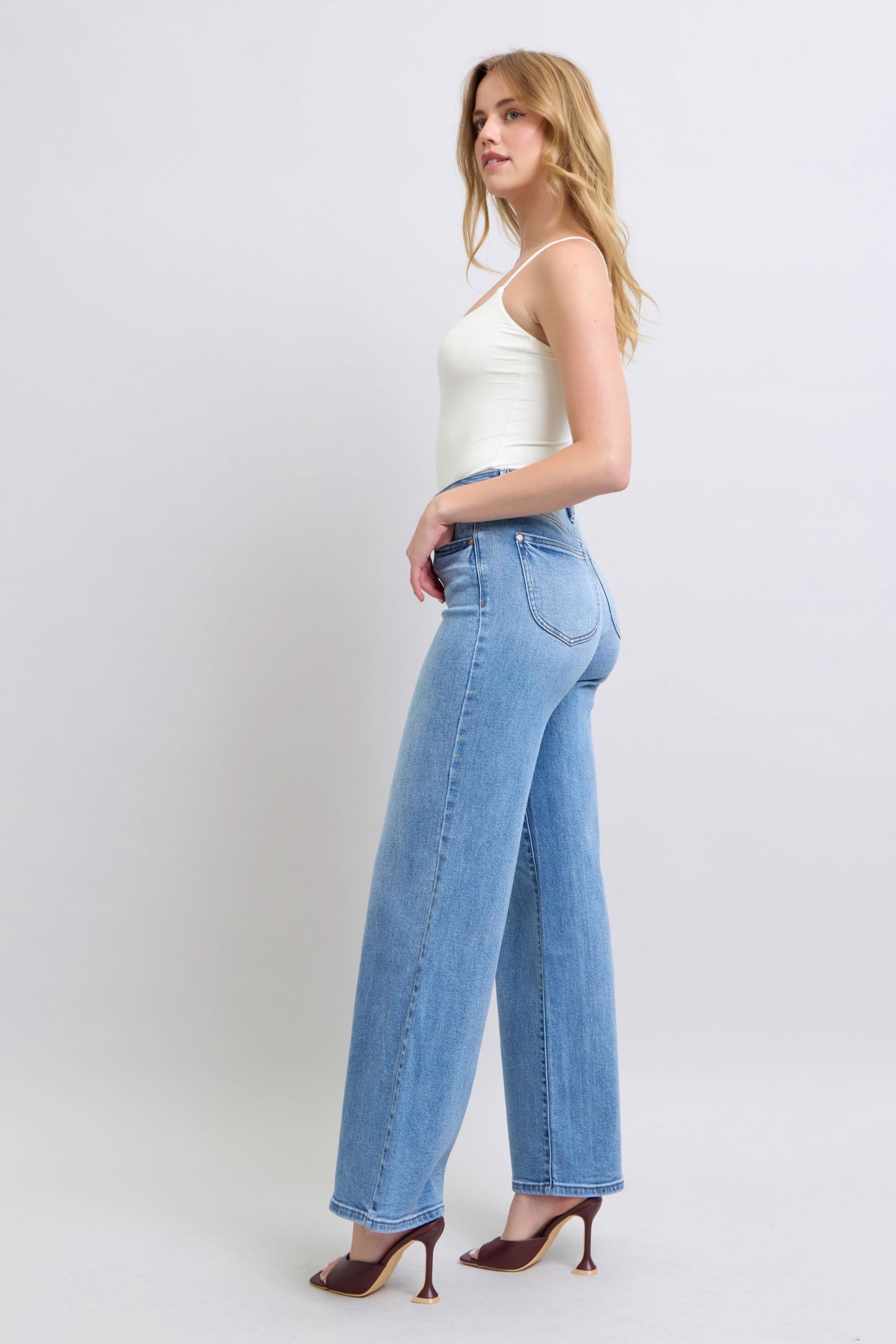 Judy Blue Women’s Full Size Wide Leg Jeans with Pockets Cotton Polyester Spandex Size 0-24W