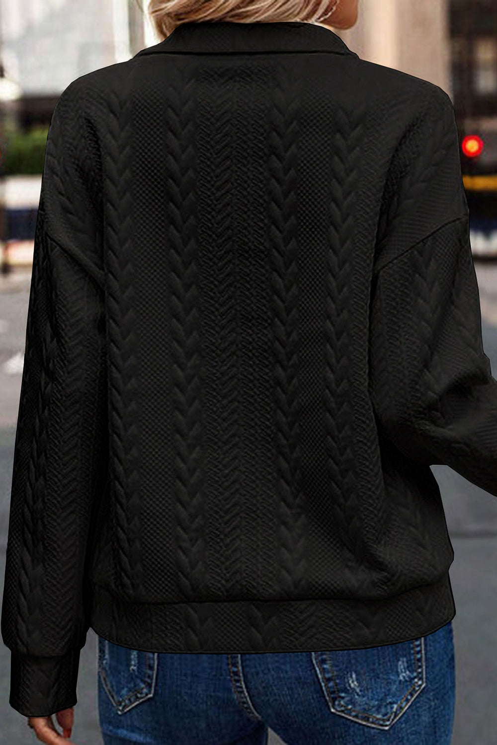 Blueberi B Women’s Half Zip Drop Shoulder Long Sleeve Sweatshirt Polyester Spandex Size S-2XL