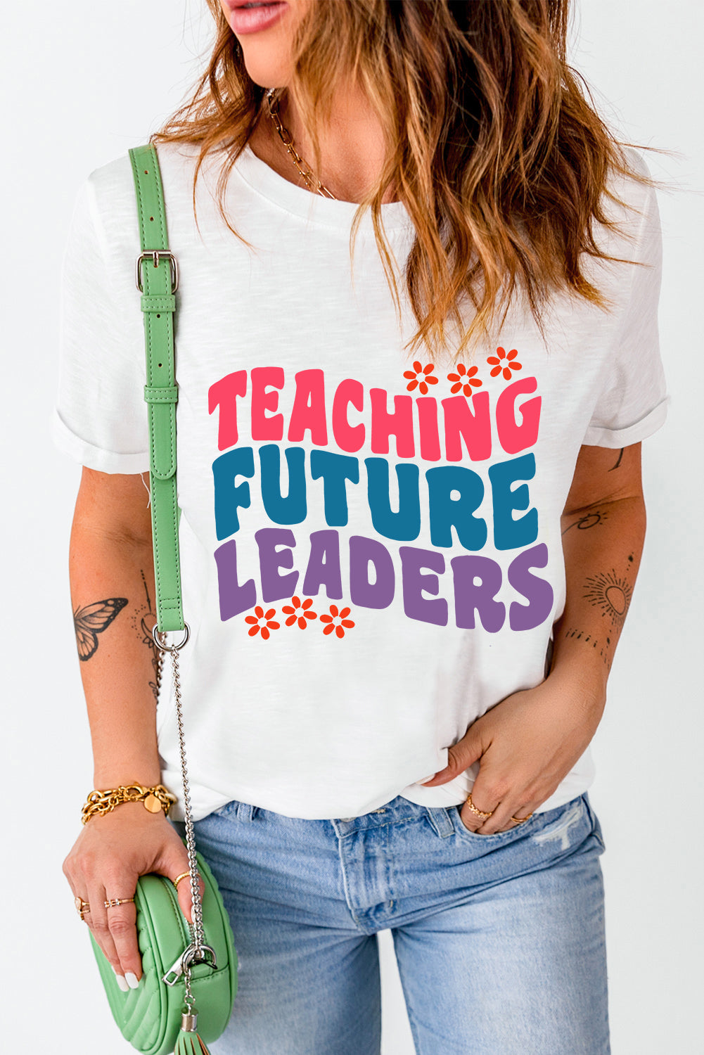 Blueberi B Women't Letter Graphic Round Neck Short Sleeve T-Shirt Polyester Cotton Elastane Size S-2XL