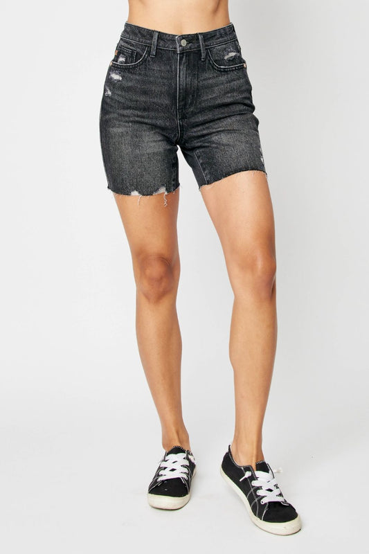Judy Blue Women’s Full Size High Waist Tummy Control Denim Shorts Cotton Polyester Spandex Size S-3XL