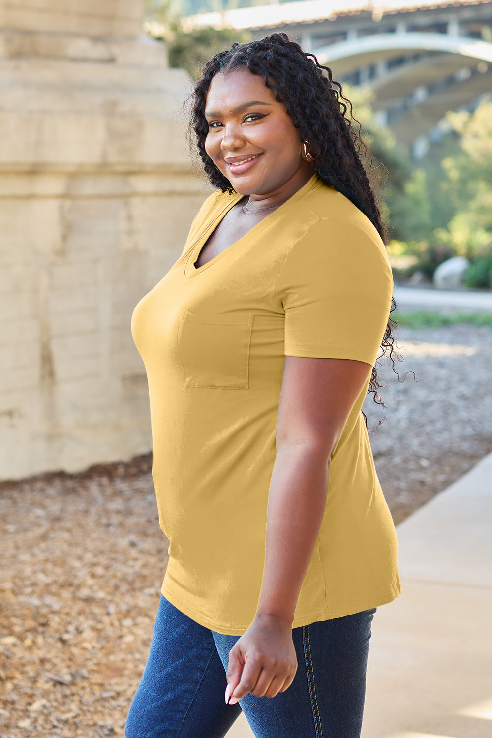 Basic Bae Women’s Bamboo Full Size V-Neck Short Sleeve T-Shirt Bamboo Spandex Size S-3XL