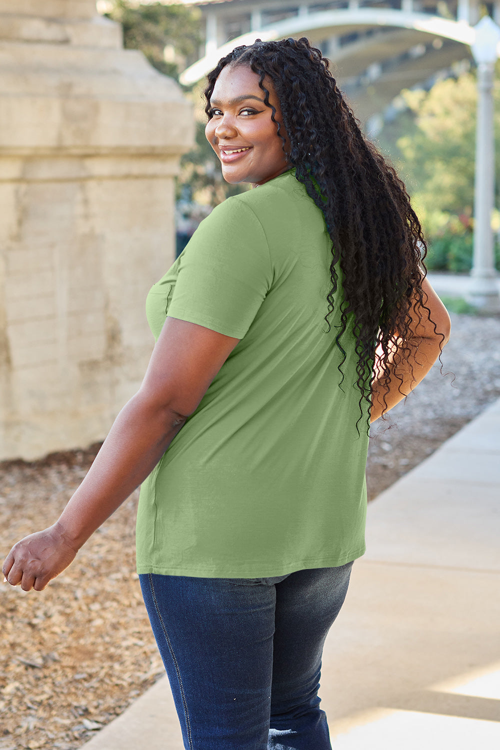 Basic Bae Women’s Bamboo Full Size V-Neck Short Sleeve T-Shirt Bamboo Spandex Size S-3XL