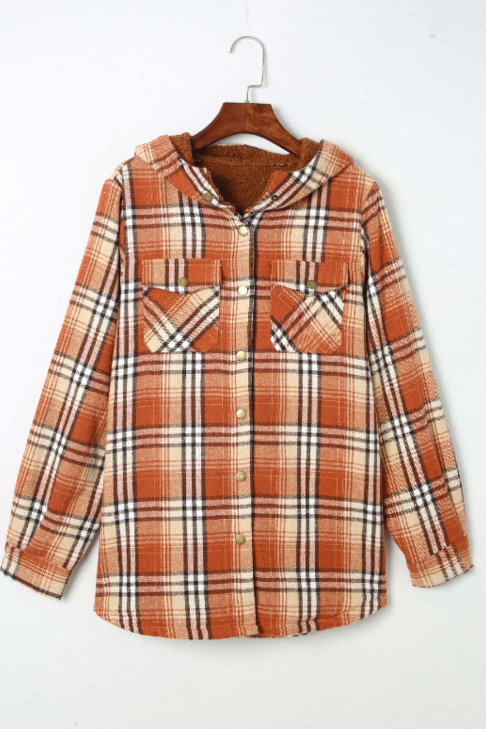 Blueberi B Women’s Plaid Button Up Long Sleeve Hooded Jacket Polyester Size S-2XL