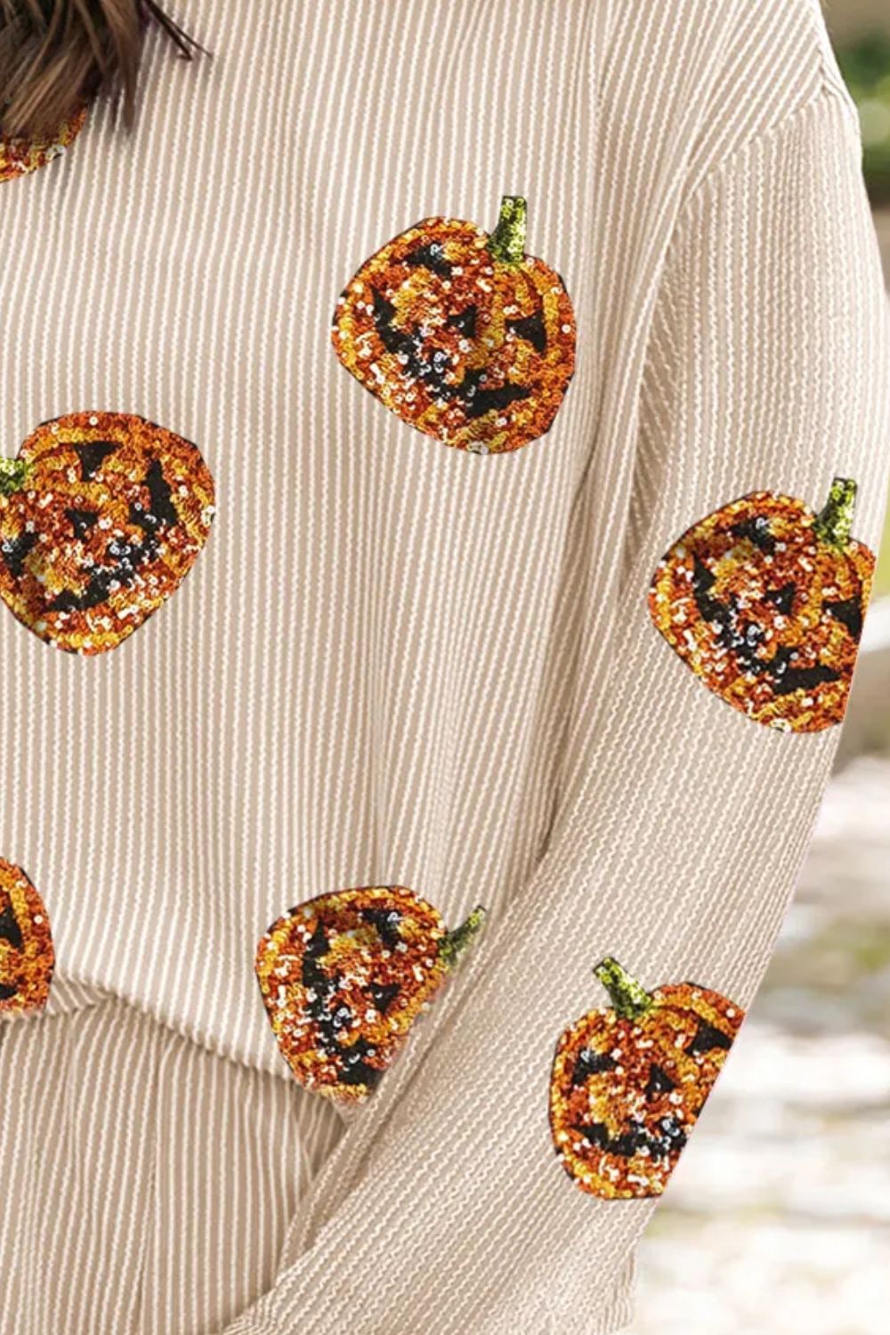 Blueberi B Women’s Sequin Pumpkin Round Neck Top and Shorts Set Polyester Viscose Elastane Size S-2XL