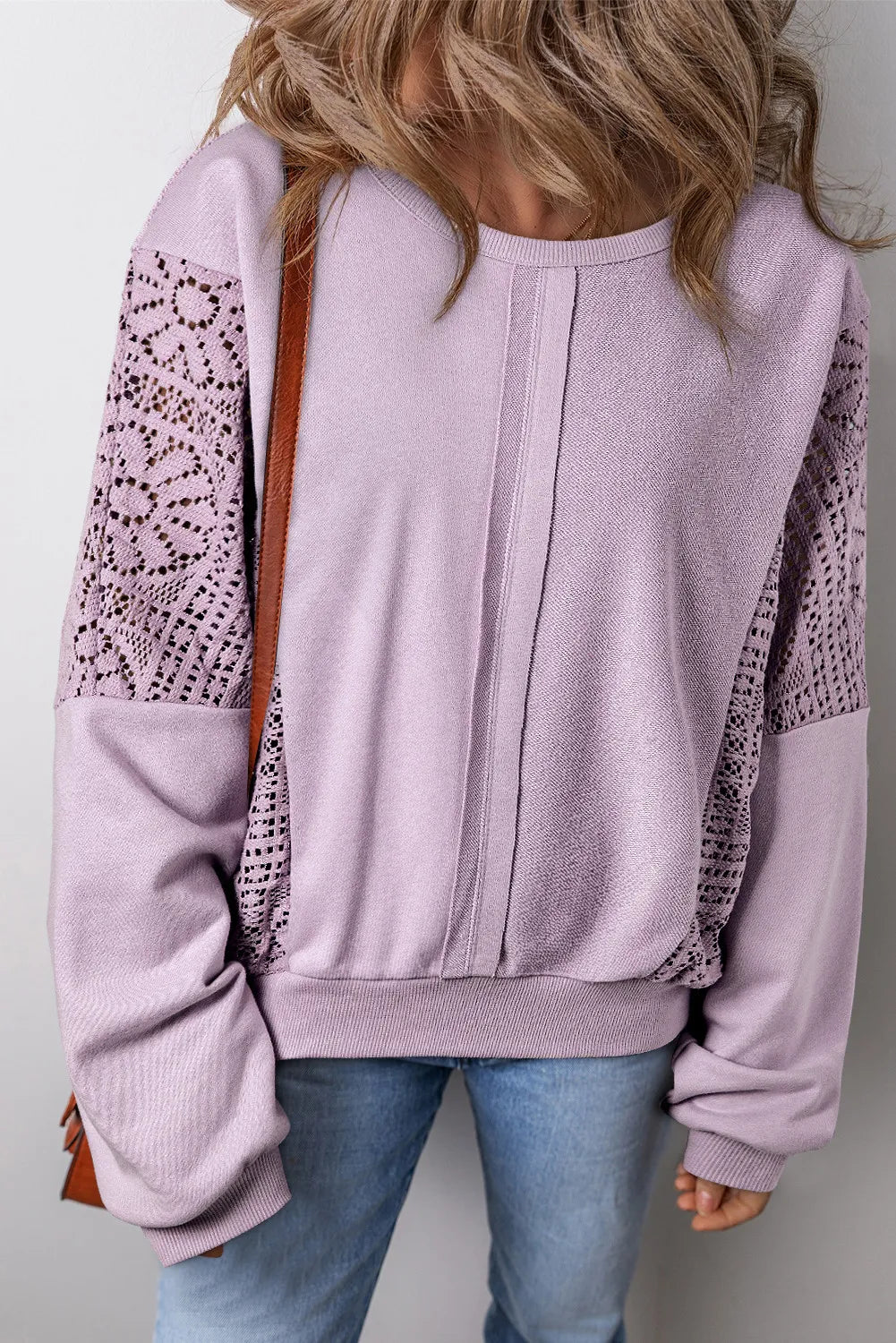 Blueberi B Women’s Openwork Round Neck Long Sleeve Sweatshirt Polyester Cotton Size S-XL