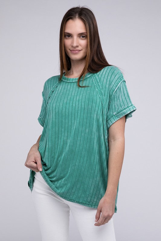 Zenana Women’s Ribbed Raglan Dolman Sleeve Boat-Neck Top Rayon Spandex Size S/M L/XL