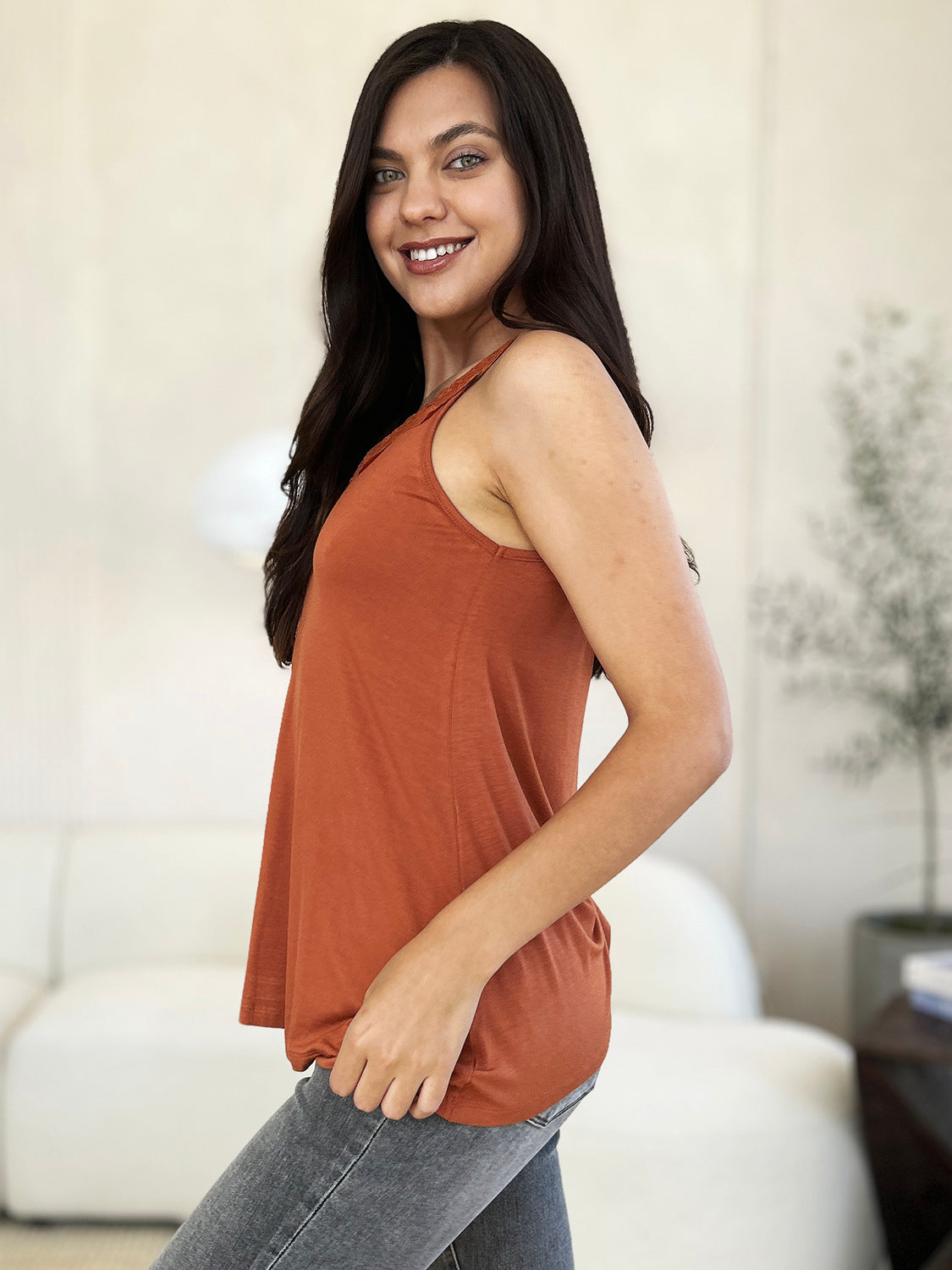 Basic Bae Women’s Full Size Lace Detail V-Neck Cutout Cami Rayon Spandex Size S-3XL