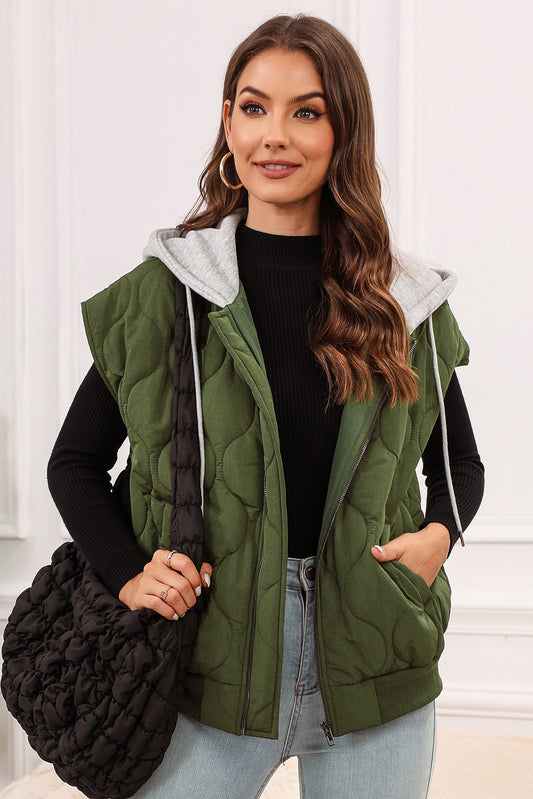 Blueberi B Women’s Drawstring Zip Up Hooded Vest Coat Polyester Size S-XL