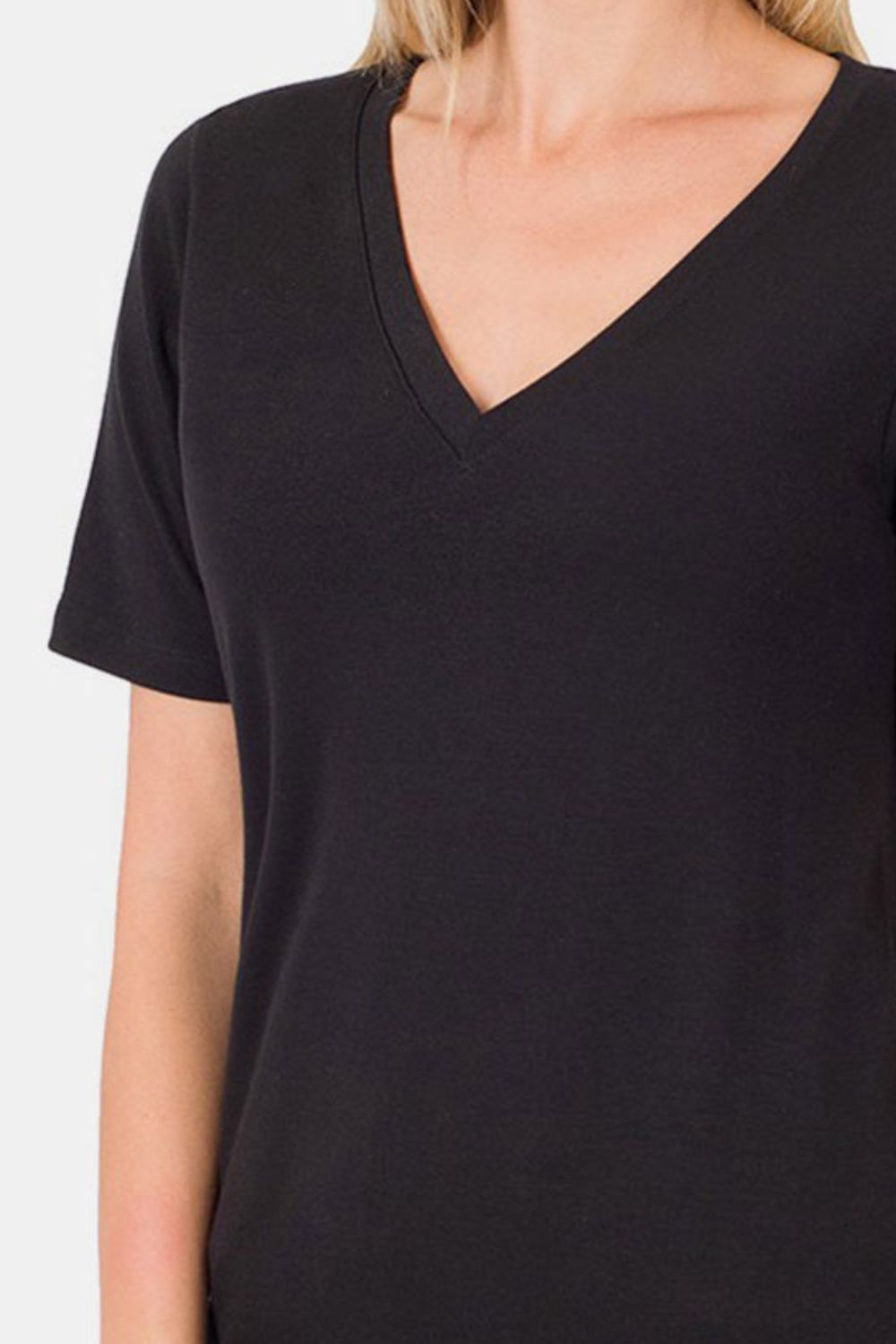 Zenana Women's V-Neck Short Sleeve T-Shirt Polyester Rayon Spandex Sized S-XL