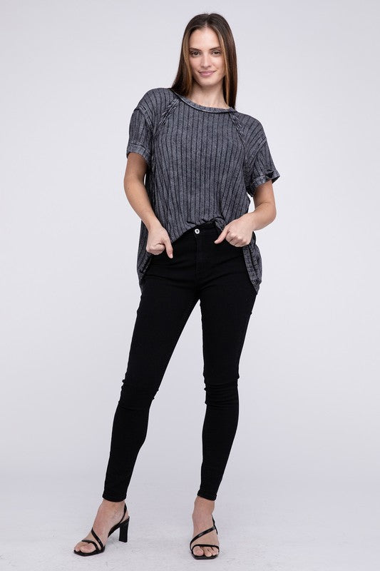 Zenana Women’s Ribbed Raglan Dolman Sleeve Boat-Neck Top Rayon Spandex Size S/M L/XL