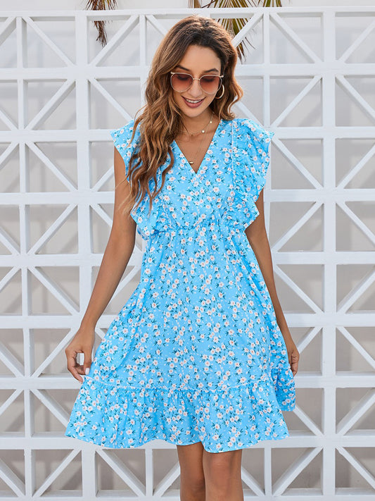 Blueberi B Women’s Ruffled Ditsy Floral Surplice Mini Dress Polyester Size S-XL
