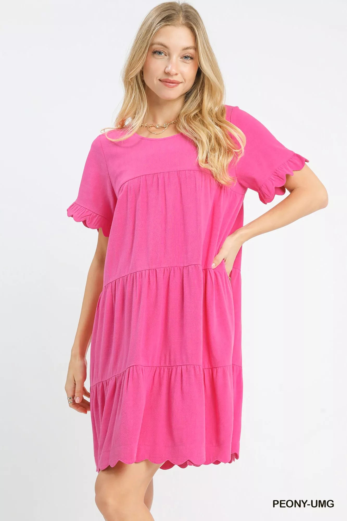 Umgee Linen Tiered Babydoll Dress with Ruffle Sleeves PEONY-UMG / M
