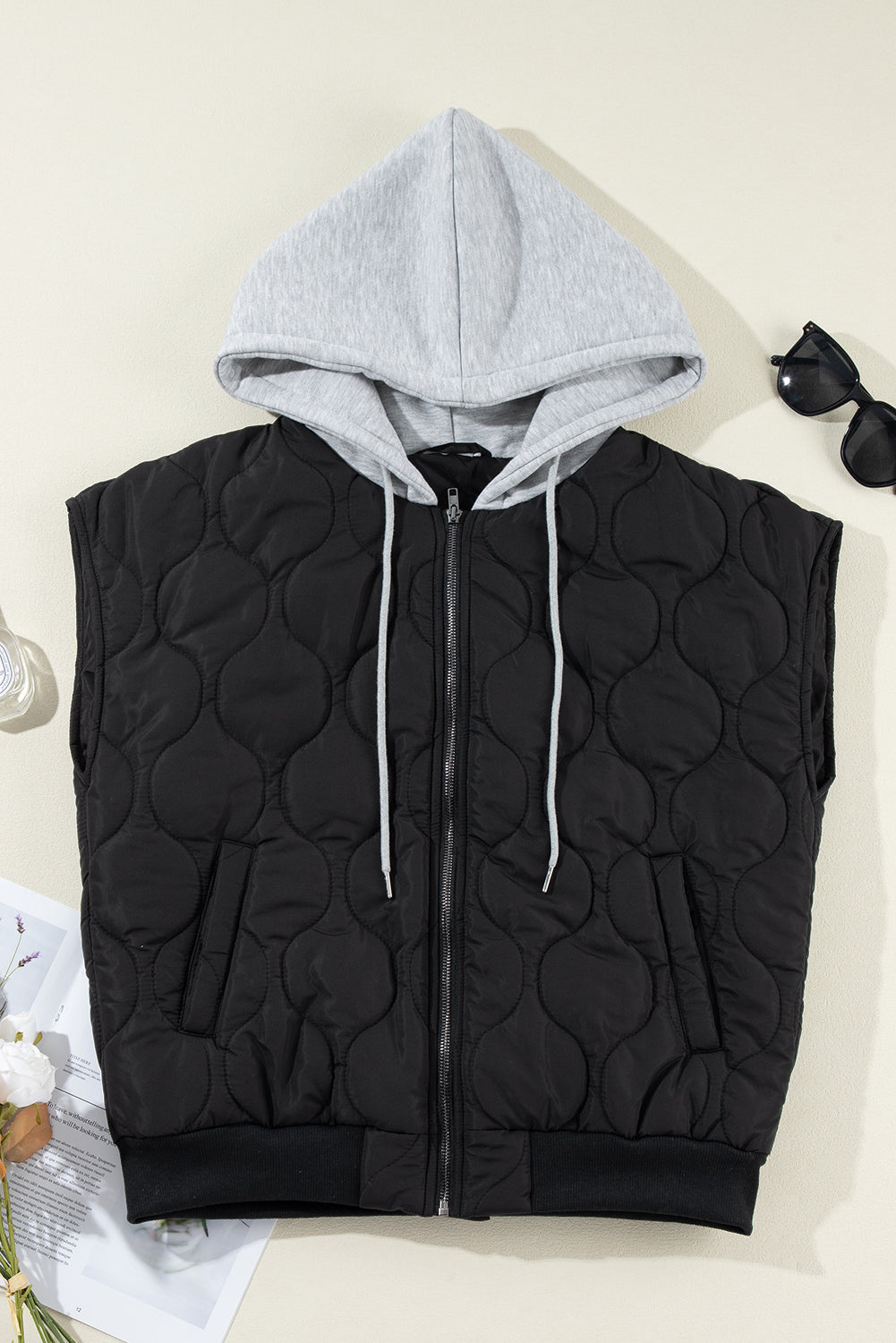 Blueberi B Women’s Drawstring Zip Up Hooded Vest Coat Polyester Size S-XL
