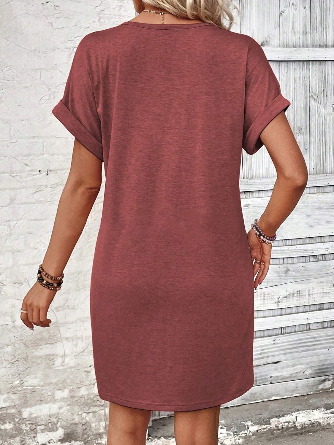 Blueberi B Women’s Quarter Button V-Neck Short Sleeve Dress Polyester Size S-XL