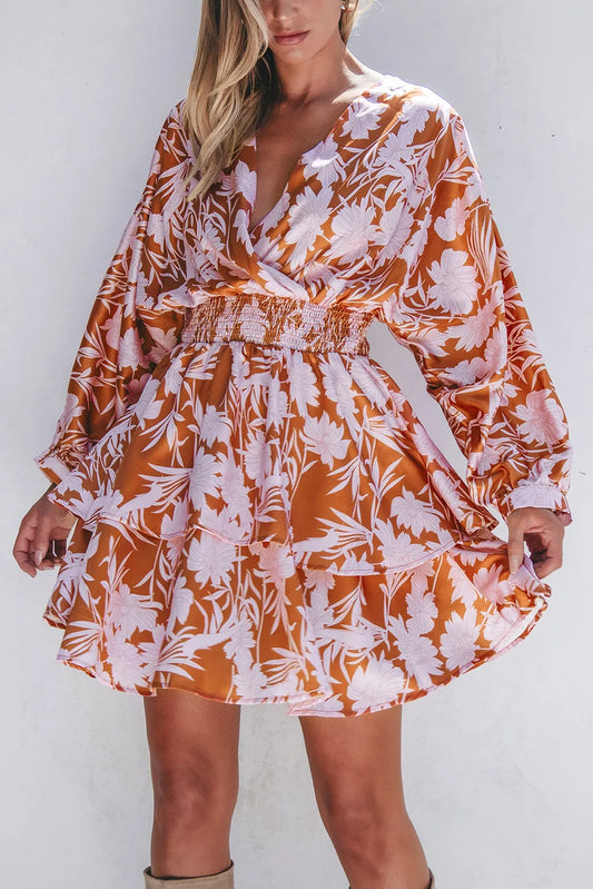 Blueberi B Women’s Smocked Printed Long Sleeve Mini Dress Polyester S-XL