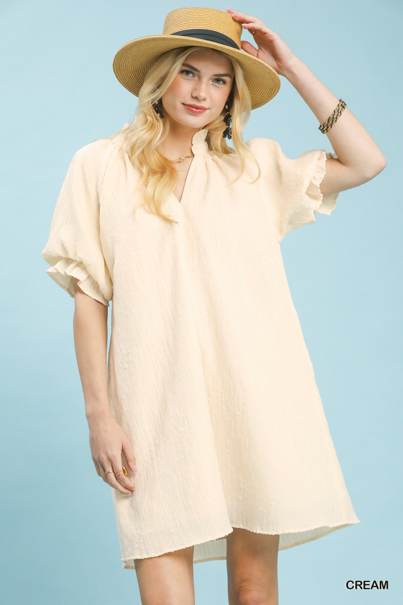 umgee linen dress Blend Ruffle Dress, Cream / S size-womens-clothing_:Regular 4 (S) v_dress Turning affordable into luxury It features delicate ruffle
