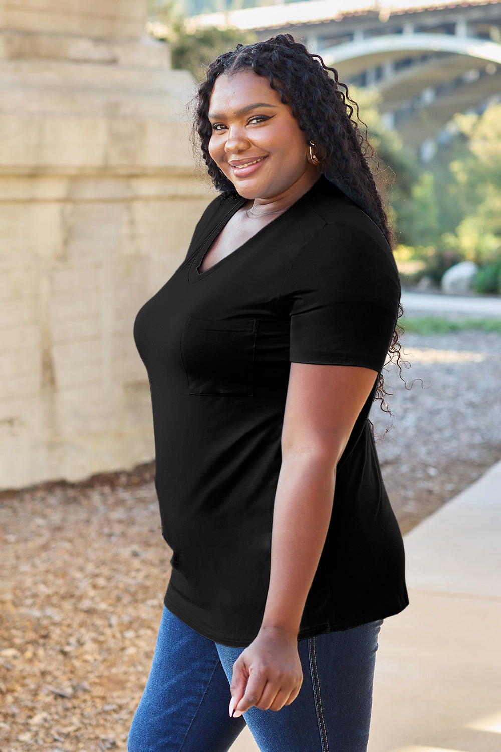 Basic Bae Women’s Bamboo Full Size V-Neck Short Sleeve T-Shirt Bamboo Spandex Size S-3XL