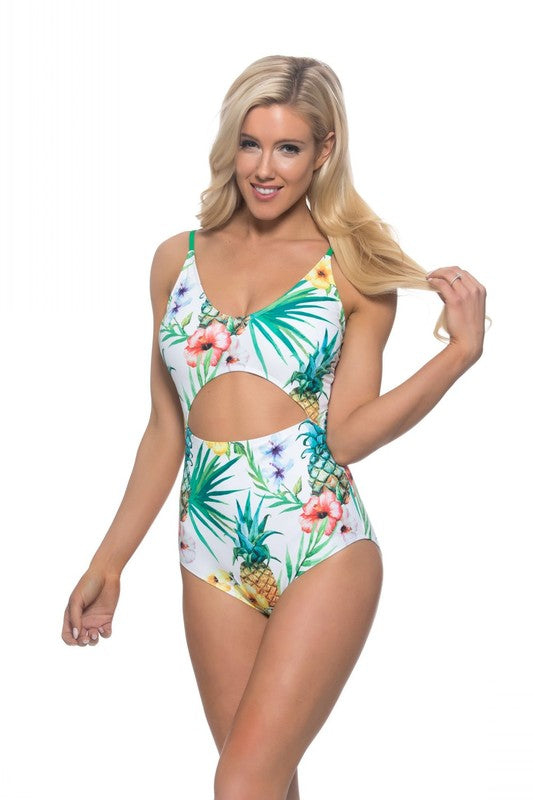Women's Pineapple cutout one piece swimsuit Nylon Spandex Size S-L