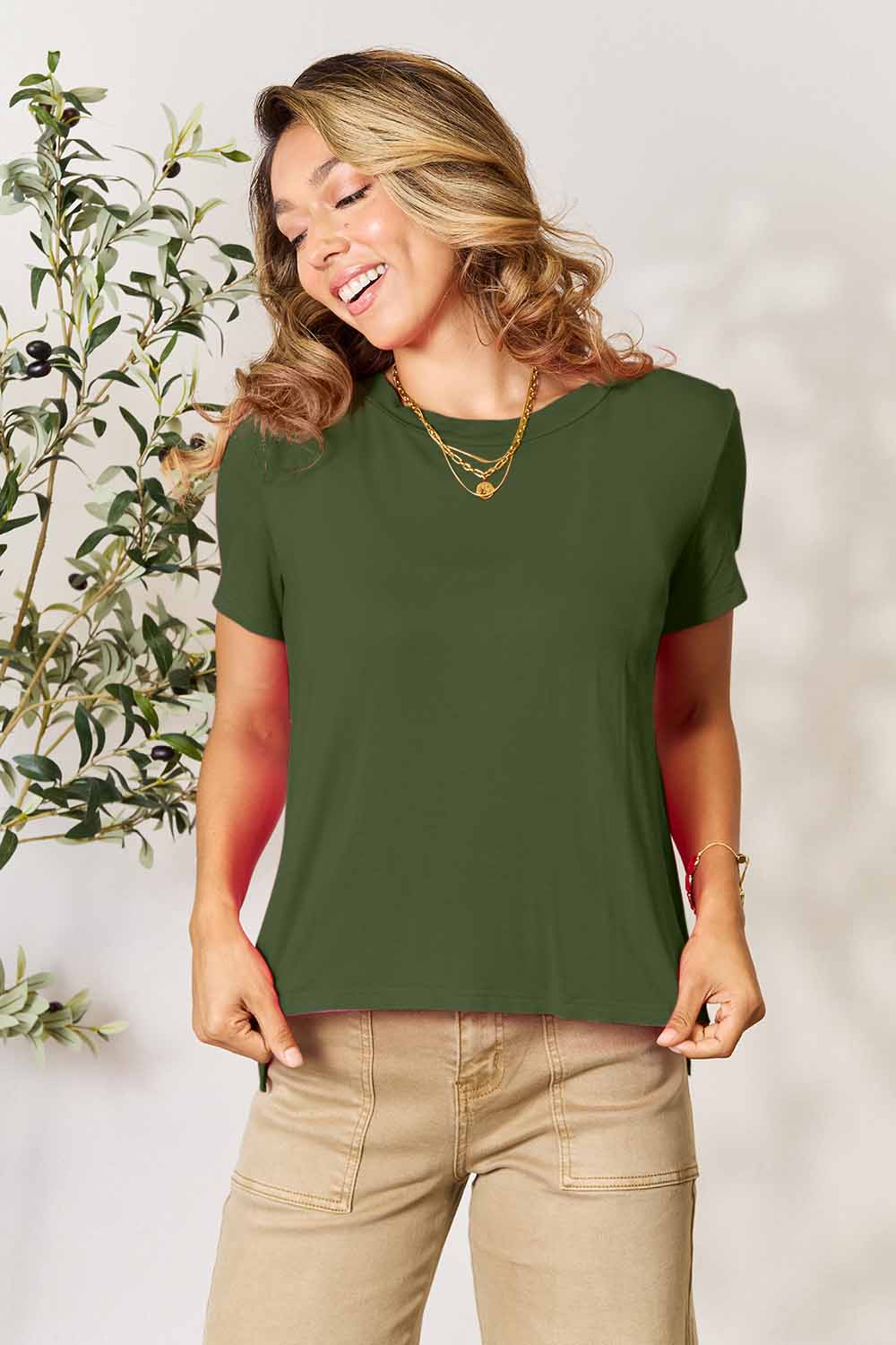Basic Bae Women’s Full Size Round Neck Short Sleeve T-Shirt Rayon Spandex Size S-3XL