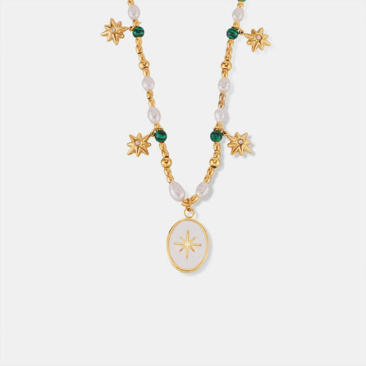 Women's Titanium Steel Freshwater Pearl Oval Pendant Necklace