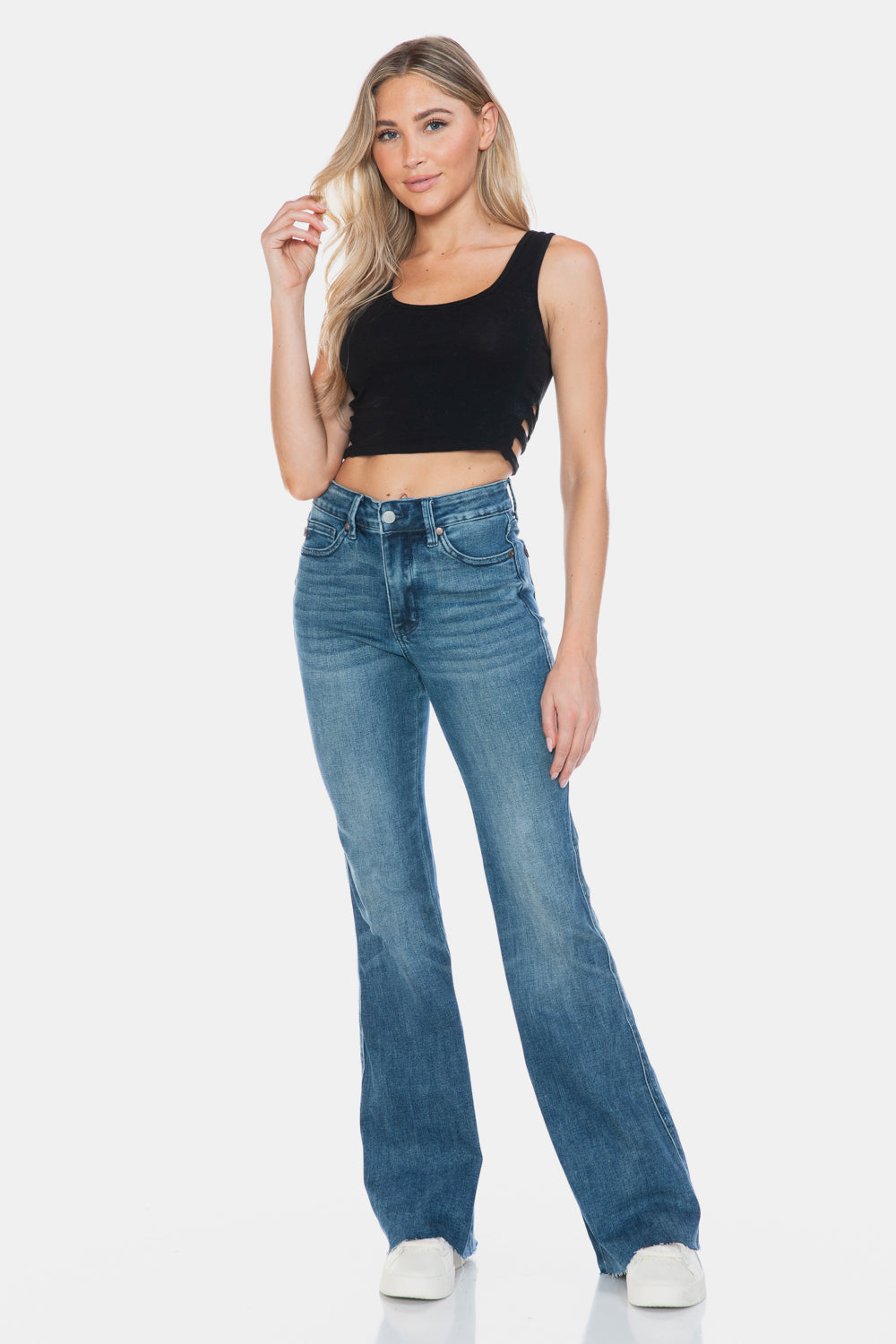 Judy Blue Women’s Full Size Tummy Control Cut Hem Flare Jeans Cotton Polyester Rayon Lycra Size 0-24W