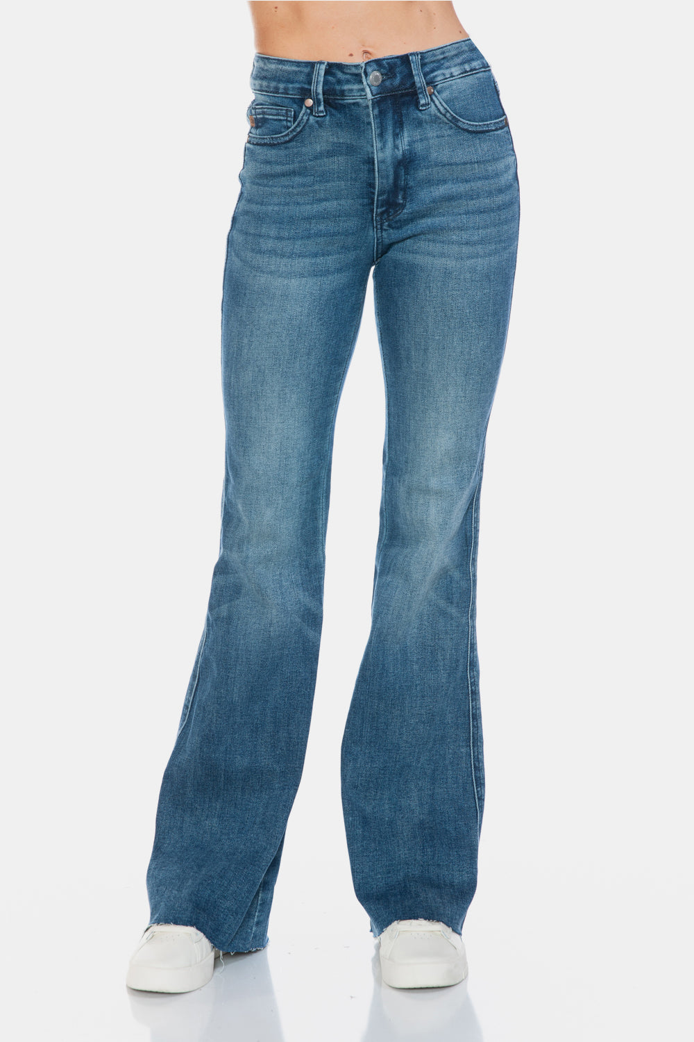 Judy Blue Women’s Full Size Tummy Control Cut Hem Flare Jeans Cotton Polyester Rayon Lycra Size 0-24W